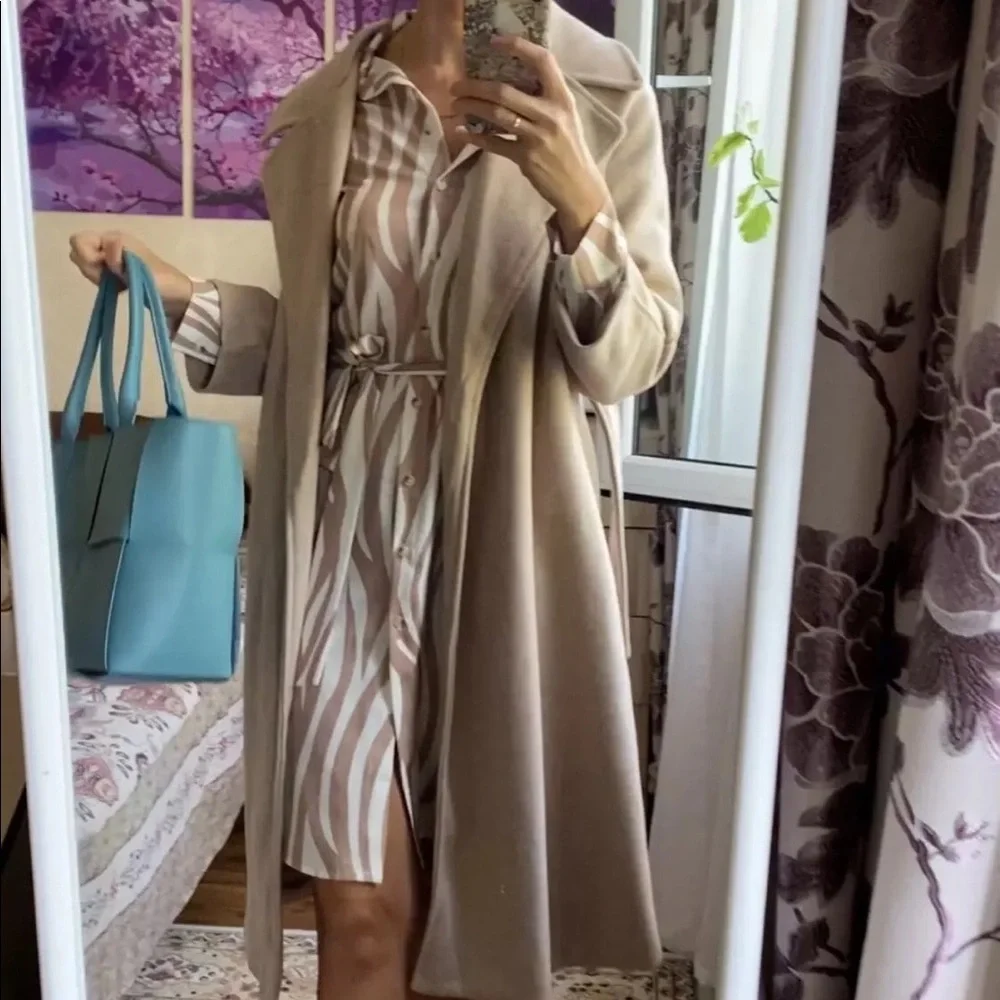 🥇HP🥇 Wool coat long Heather apricot khaki womens winter outerwear - Picture 8 of 9